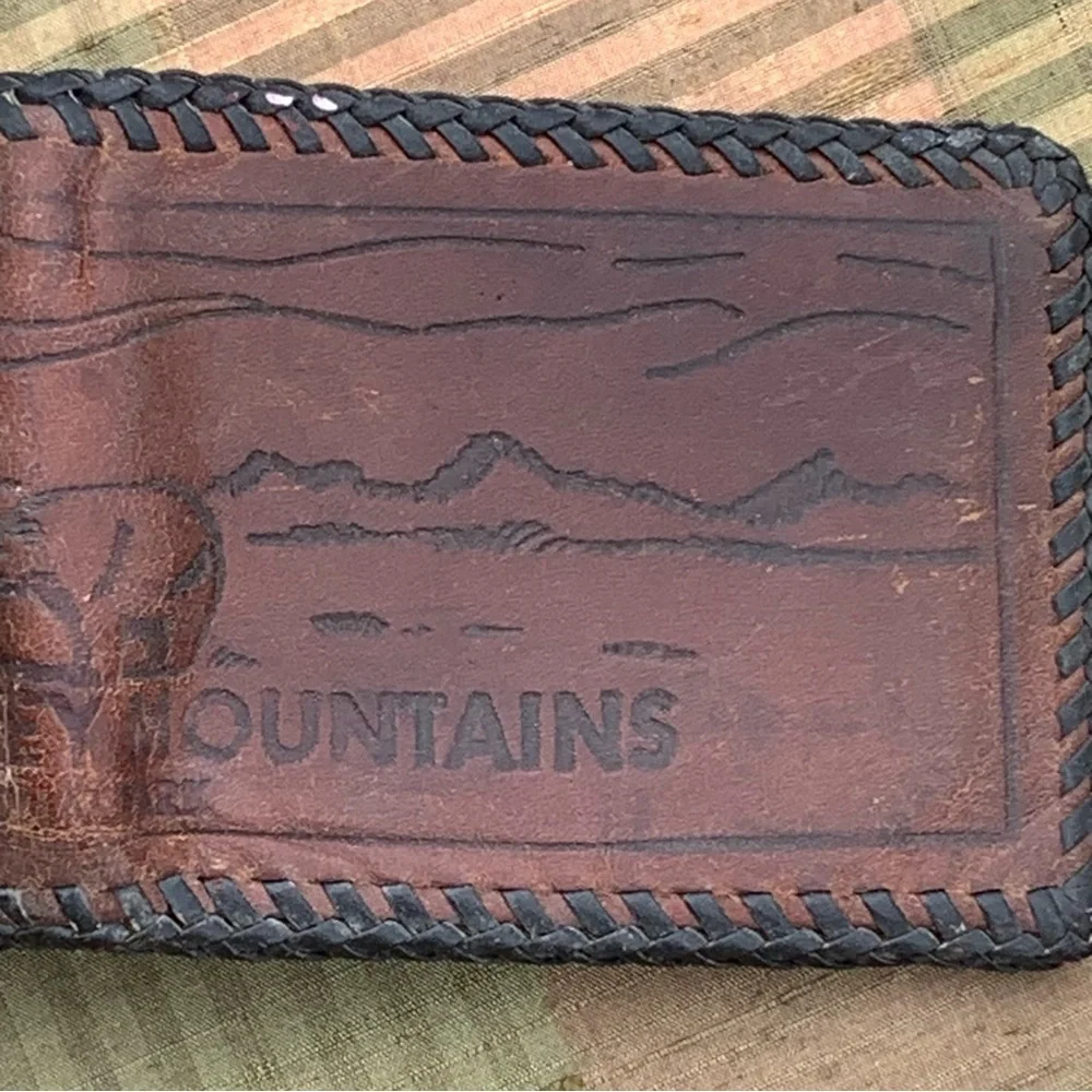 Vintage Great Smoky Mountains National Park Brown Leather Wallet Billfold Bear